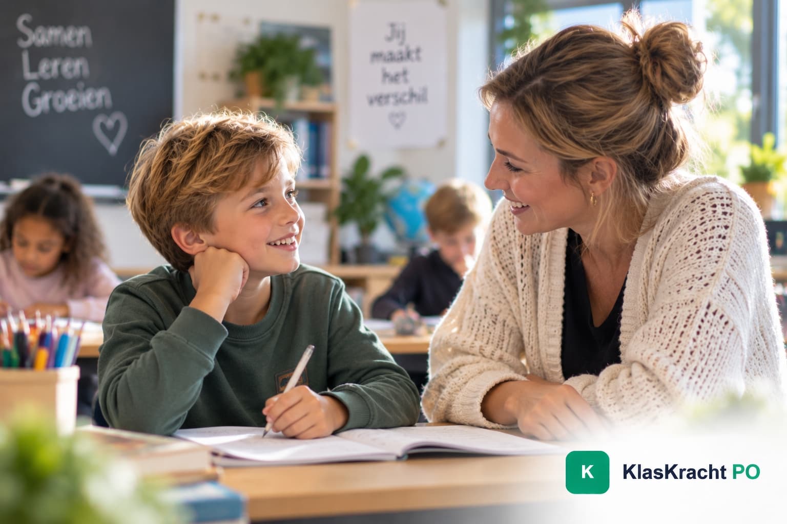 Leerkracht voert een rustig gesprek met een leerling
