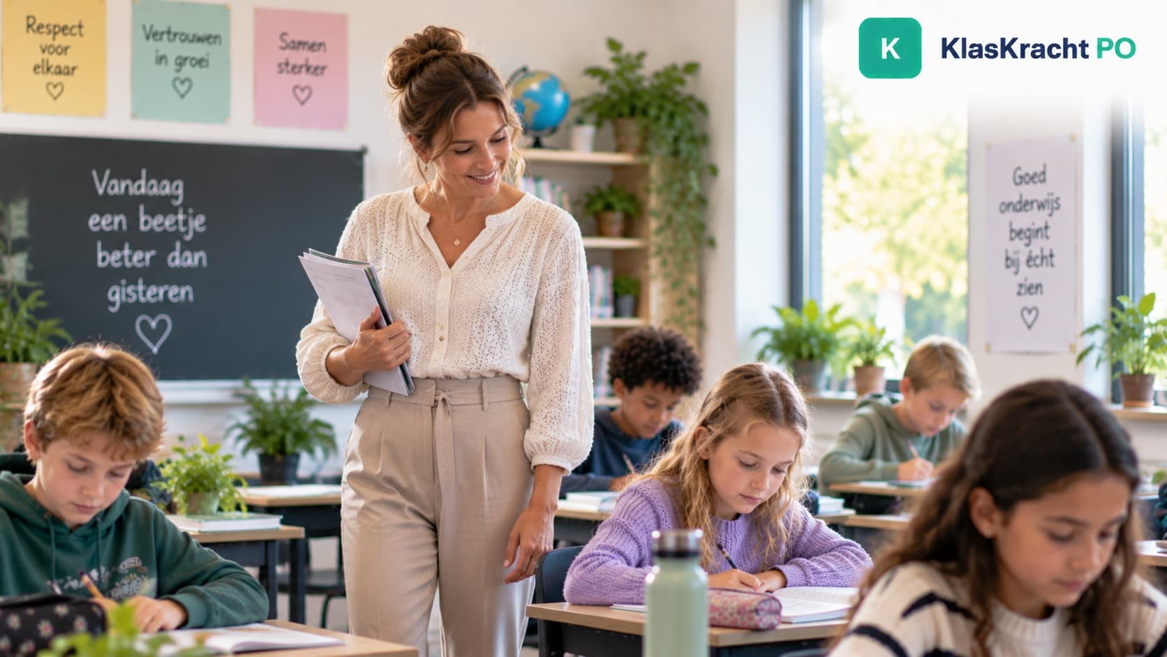 Leerkracht observeert leerlingen tijdens het werken in de klas